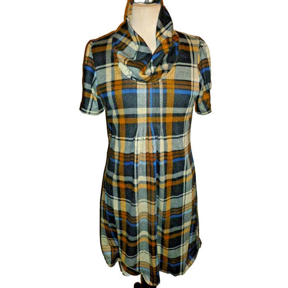 JH JESSICA HOWARD Cowl Neck Plaid Shift Dress Lined Short Sleeve M Medium - Picture 1 of 7
